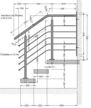 Treppengeländer 2D-Darstellung
